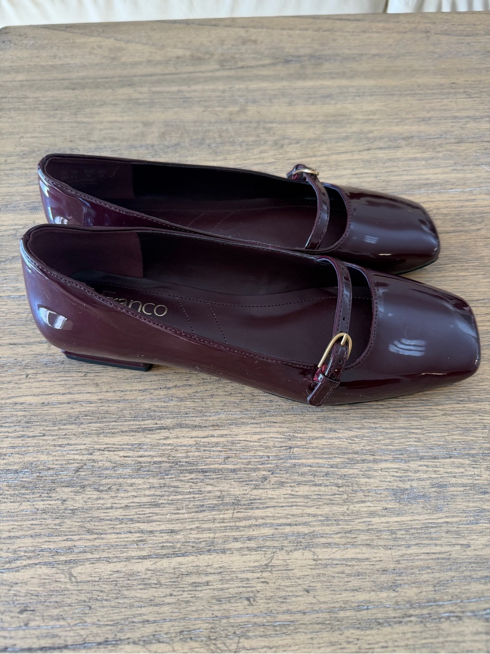 Franco Sarto Women's Burgundy Patent Mary Jane Flats with Buckle Strap - Picture 3 of 4